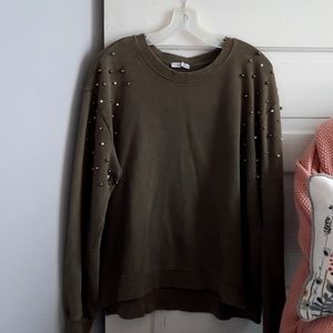 Pearled Olive Crewneck